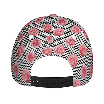 Pink Rose Zigzag Pattern Print Baseball Cap