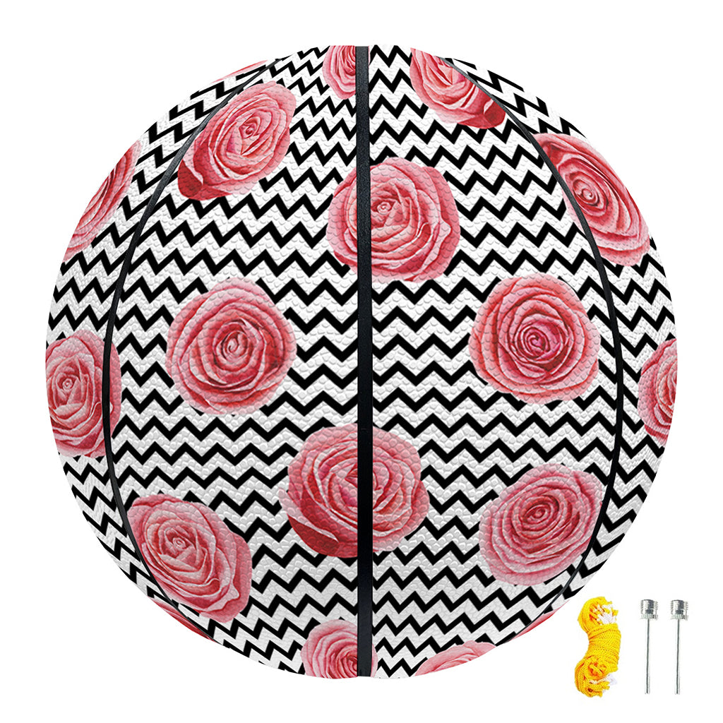 Pink Rose Zigzag Pattern Print Basketball