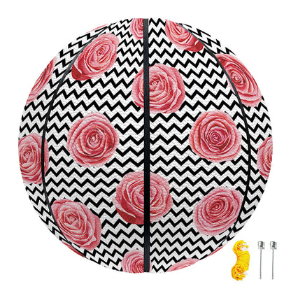 Pink Rose Zigzag Pattern Print Basketball