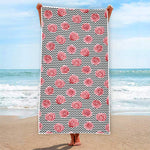 Pink Rose Zigzag Pattern Print Beach Towel