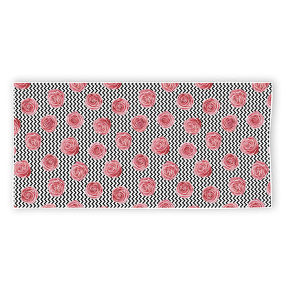 Pink Rose Zigzag Pattern Print Beach Towel