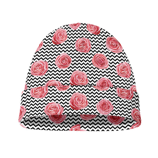 Pink Rose Zigzag Pattern Print Beanie