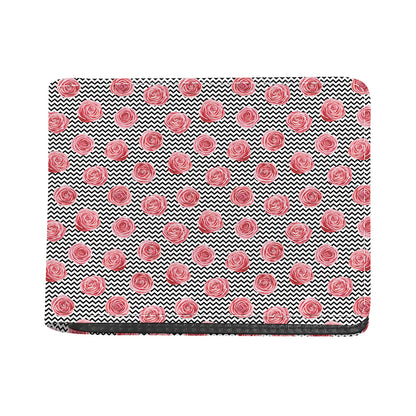 Pink Rose Zigzag Pattern Print Bifold Wallet