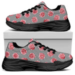 Pink Rose Zigzag Pattern Print Black Chunky Shoes