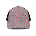 Pink Rose Zigzag Pattern Print Black Mesh Trucker Hat