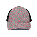 Pink Rose Zigzag Pattern Print Black Mesh Trucker Cap