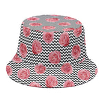 Pink Rose Zigzag Pattern Print Bucket Hat