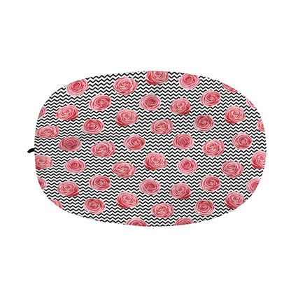 Pink Rose Zigzag Pattern Print Car Side Mirror Covers