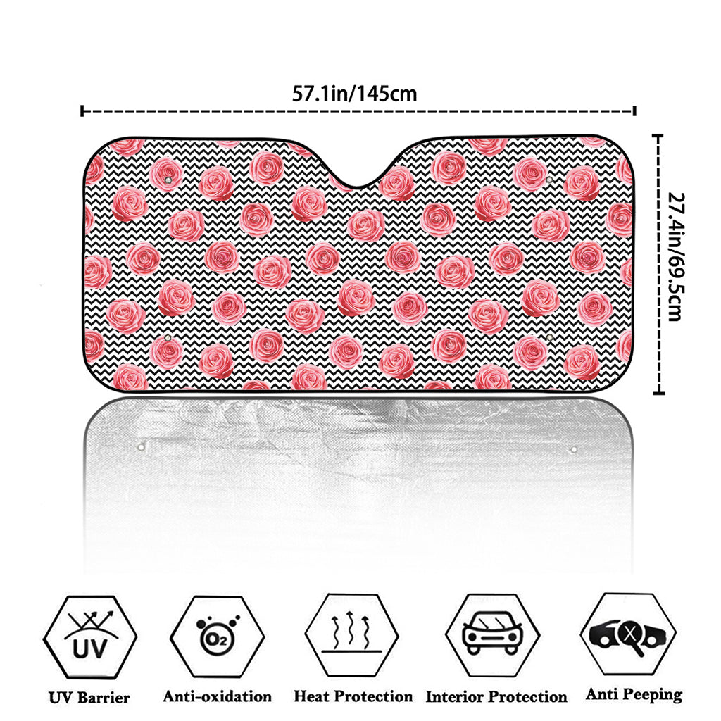 Pink Rose Zigzag Pattern Print Car Windshield Sun Shade