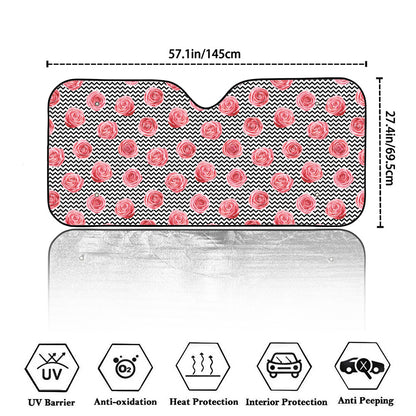 Pink Rose Zigzag Pattern Print Car Windshield Sun Shade