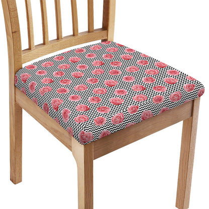 Pink Rose Zigzag Pattern Print Chair Cushion Cover