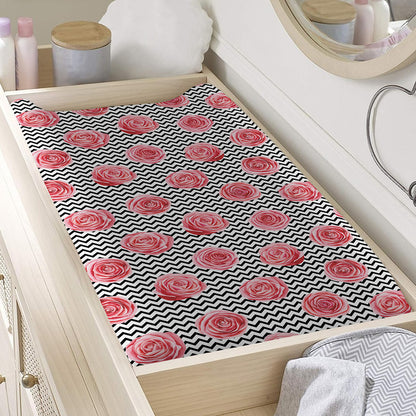 Pink Rose Zigzag Pattern Print Changing Pad Cover