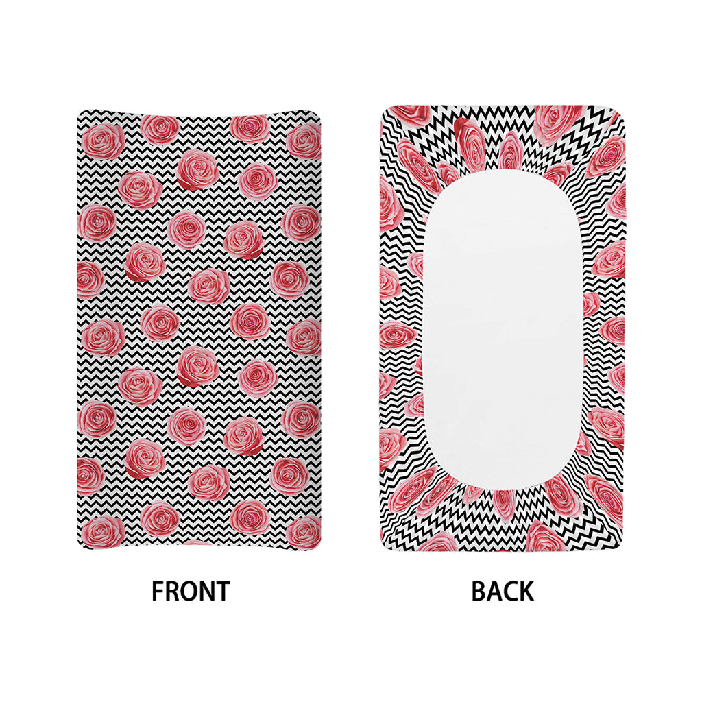Pink Rose Zigzag Pattern Print Changing Pad Cover