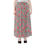 Pink Rose Zigzag Pattern Print Chiffon Maxi Skirt