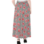 Pink Rose Zigzag Pattern Print Chiffon Maxi Skirt