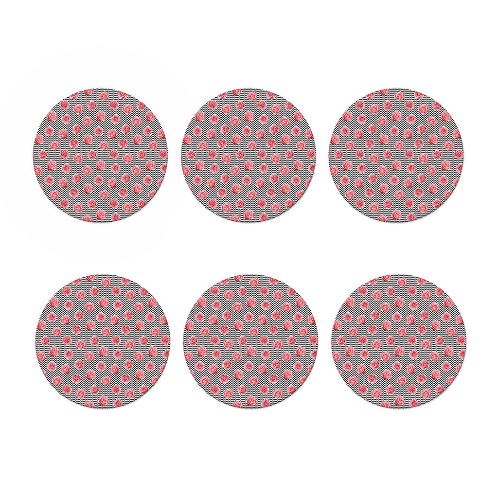 Pink Rose Zigzag Pattern Print Coaster Set