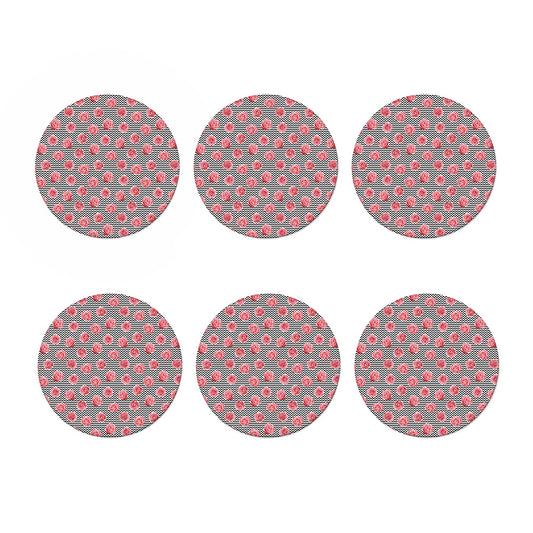 Pink Rose Zigzag Pattern Print Coaster Set