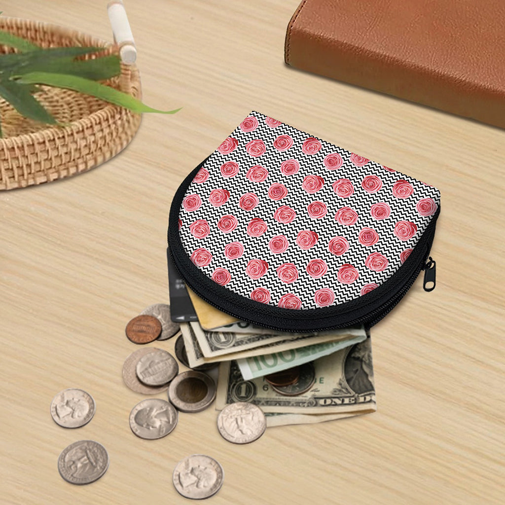 Pink Rose Zigzag Pattern Print Coin Purse