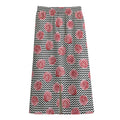 Pink Rose Zigzag Pattern Print Cotton Front Slit Maxi Skirt