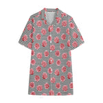 Pink Rose Zigzag Pattern Print Cotton Hawaiian Shirt