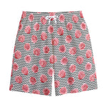 Pink Rose Zigzag Pattern Print Cotton Shorts