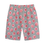 Pink Rose Zigzag Pattern Print Cotton Shorts