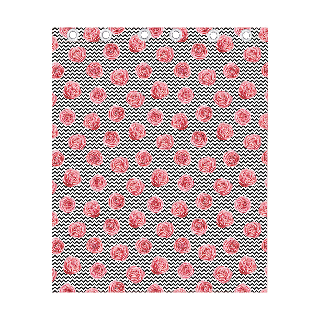 Pink Rose Zigzag Pattern Print Curtain