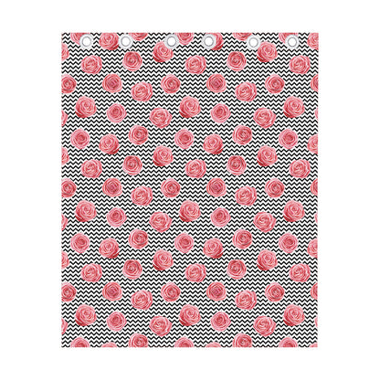 Pink Rose Zigzag Pattern Print Curtain