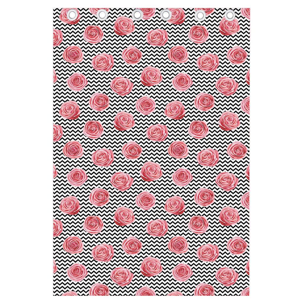 Pink Rose Zigzag Pattern Print Curtain