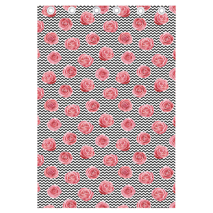 Pink Rose Zigzag Pattern Print Curtain