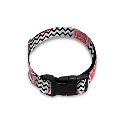Pink Rose Zigzag Pattern Print Dog Collar