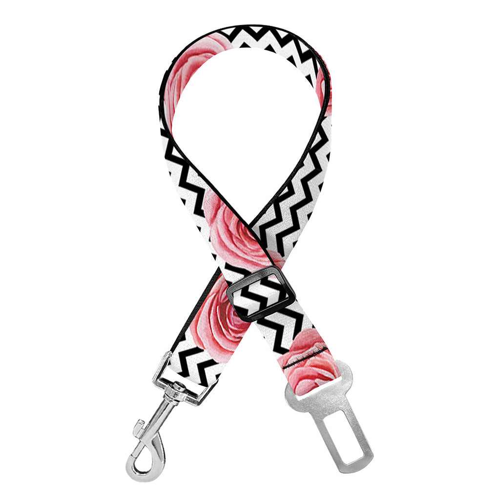 Pink Rose Zigzag Pattern Print Dog Seat Belt