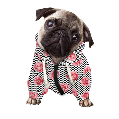 Pink Rose Zigzag Pattern Print Dog Zip Up Hoodie
