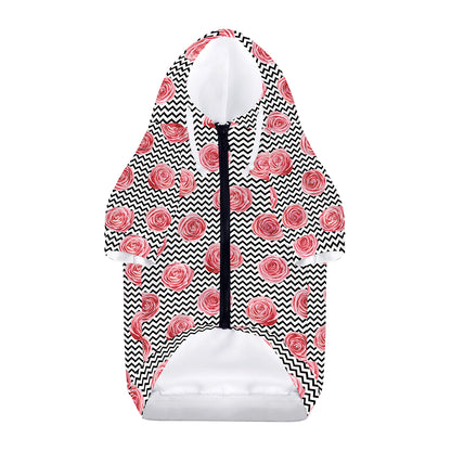 Pink Rose Zigzag Pattern Print Dog Zip Up Hoodie