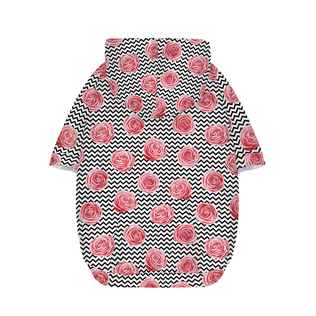 Pink Rose Zigzag Pattern Print Dog Zip Up Hoodie