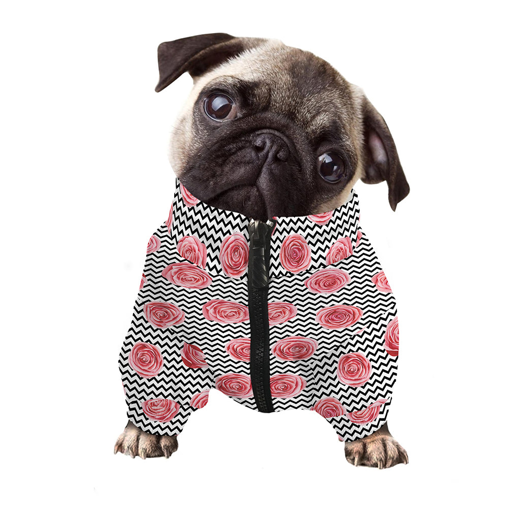 Pink Rose Zigzag Pattern Print Dog Zip Up Jacket