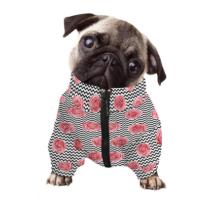 Pink Rose Zigzag Pattern Print Dog Zip Up Jacket