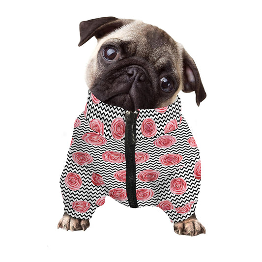 Pink Rose Zigzag Pattern Print Dog Zip Up Jacket