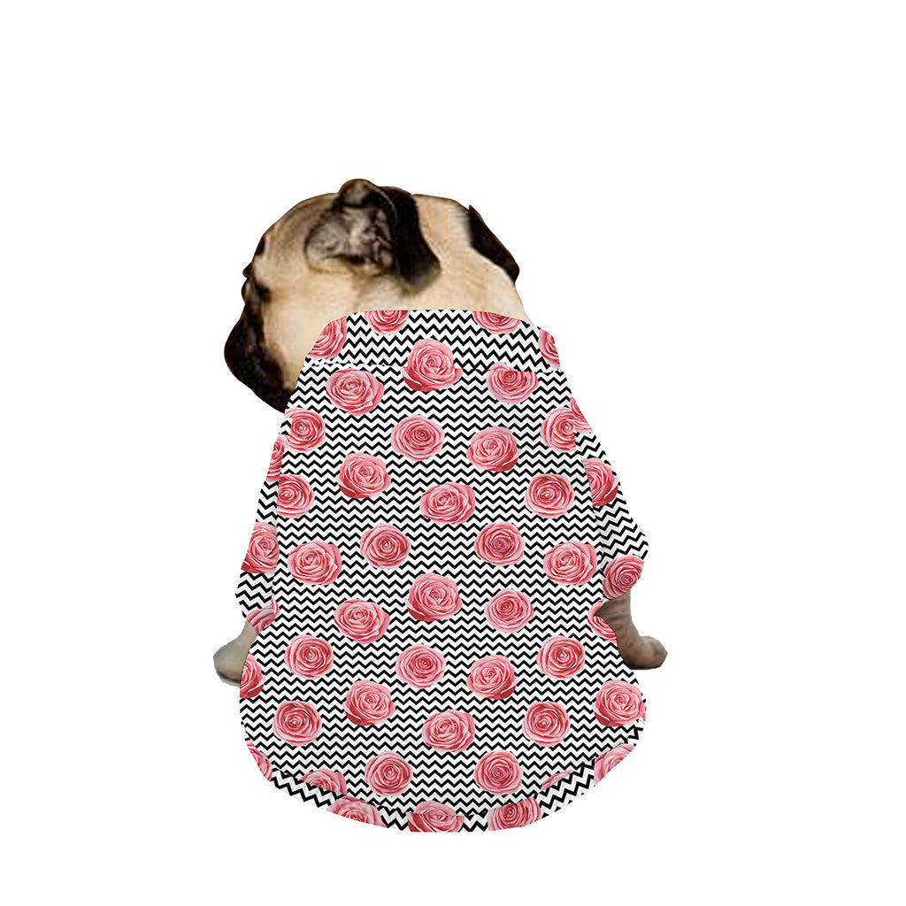 Pink Rose Zigzag Pattern Print Dog Zip Up Jacket