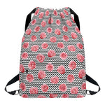 Pink Rose Zigzag Pattern Print Drawstring Backpack