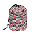 Pink Rose Zigzag Pattern Print Drawstring Makeup Bag