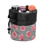 Pink Rose Zigzag Pattern Print Drawstring Makeup Bag