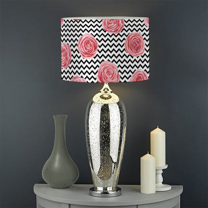 Pink Rose Zigzag Pattern Print Drum Lamp Shade