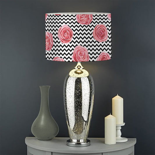 Pink Rose Zigzag Pattern Print Drum Lamp Shade