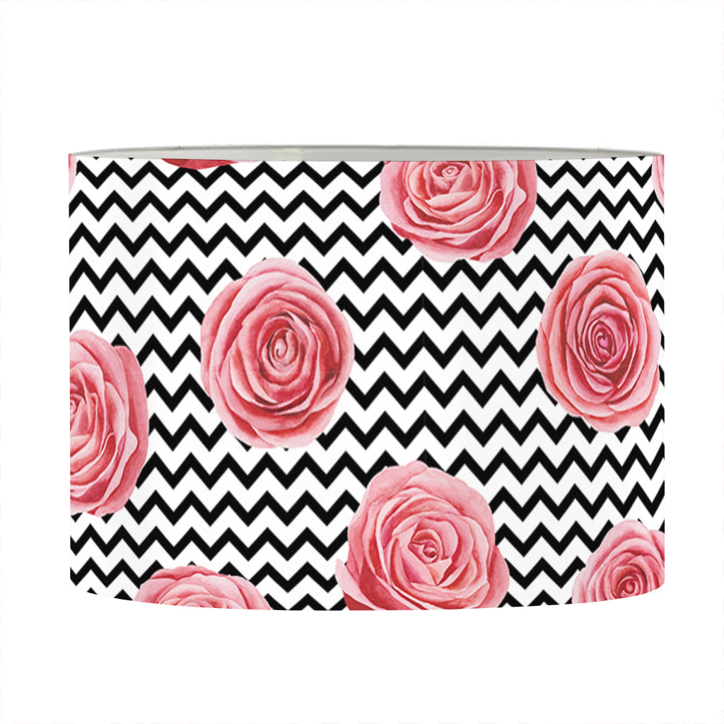 Pink Rose Zigzag Pattern Print Drum Lamp Shade