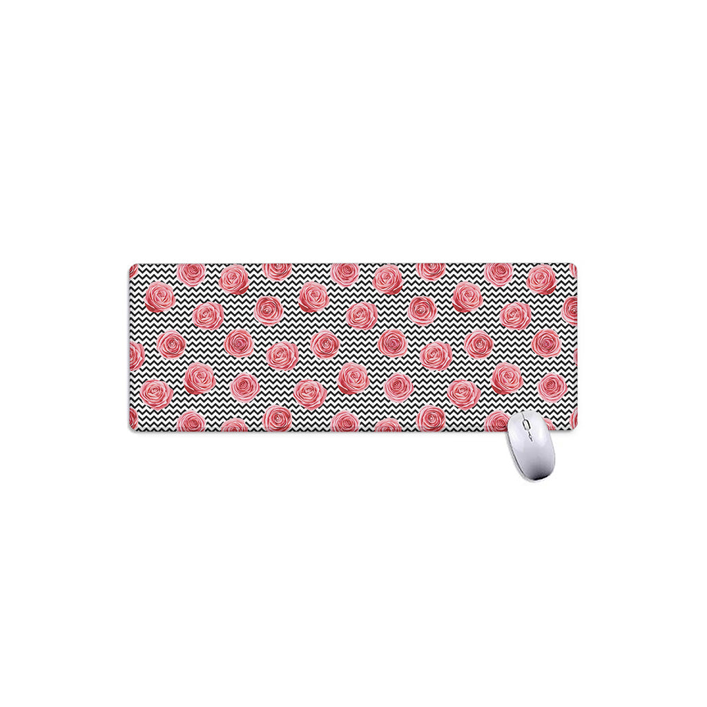 Pink Rose Zigzag Pattern Print Extended Mouse Pad