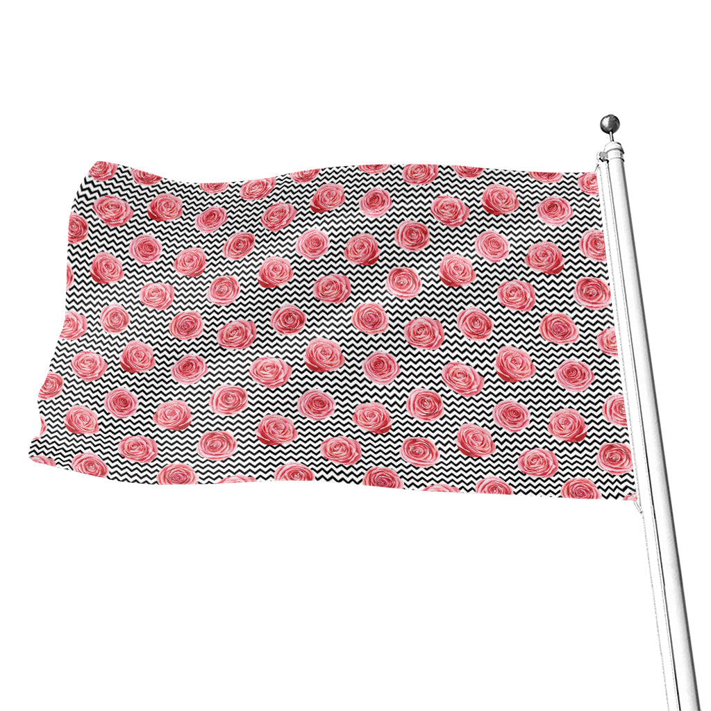 Pink Rose Zigzag Pattern Print Flag
