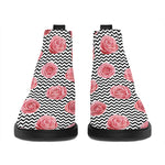 Pink Rose Zigzag Pattern Print Flat Ankle Boots