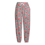 Pink Rose Zigzag Pattern Print Fleece Lined Knit Pants