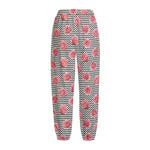 Pink Rose Zigzag Pattern Print Fleece Lined Knit Pants